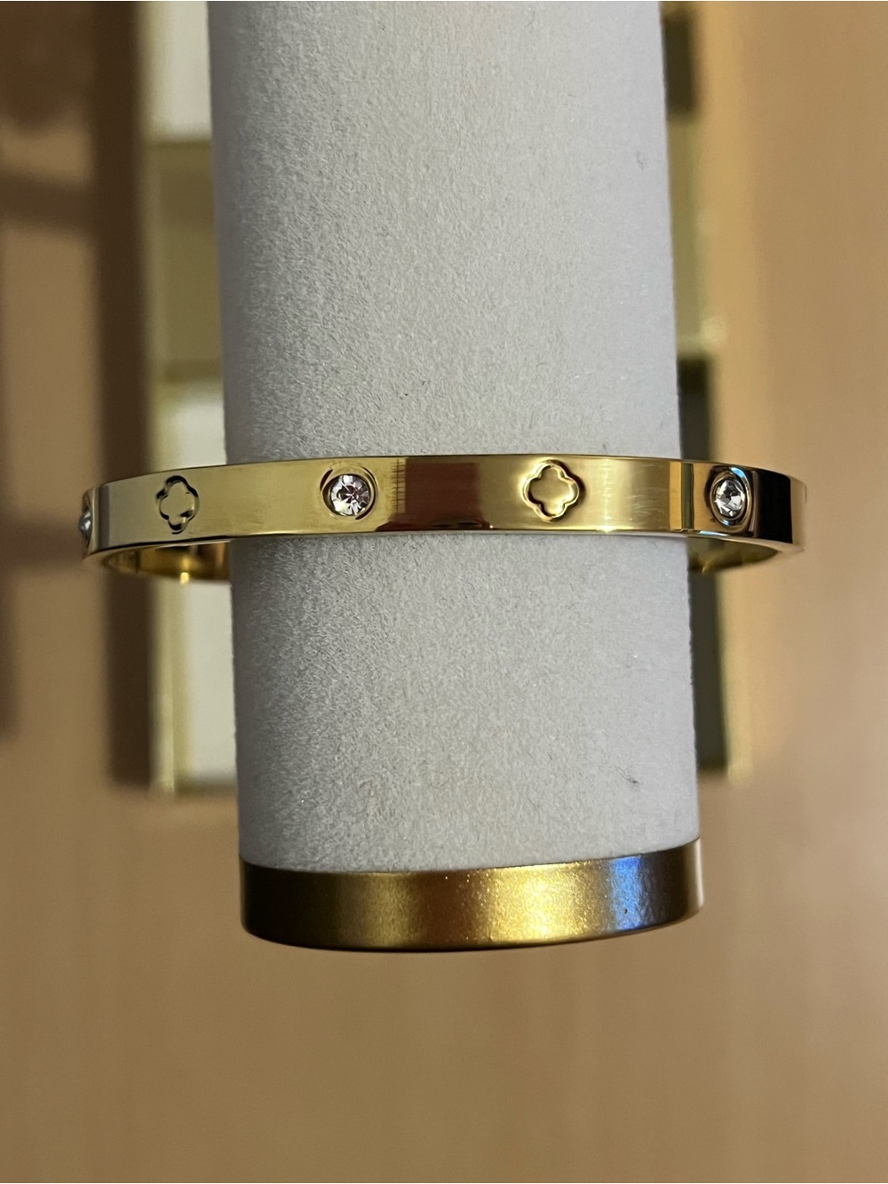 Gold Crystal Quatrefoil Accent Bangle Bracelet